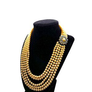 Vintage 5 Strand Cream Pearl Necklace Sterling Clasp Marked 925 KRS